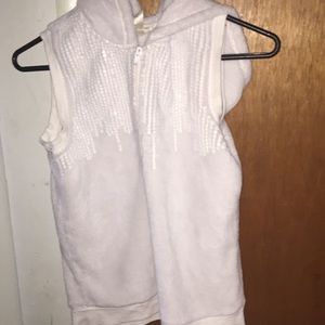 White sequenced sleeveless hoodie with hood